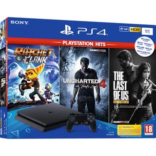 Sony PlayStation 4 Slim Black 1TB & Playstation Hits Rachet&Clank & The Last of Us Remastered & Uncharted 4